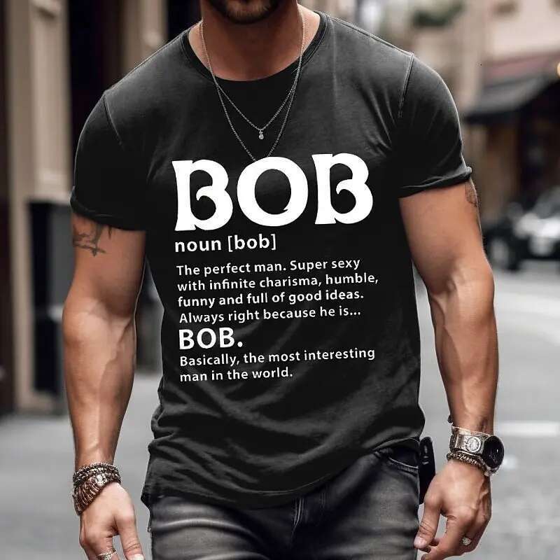 Printed by Letras Bob a Moda, Ropa de Hombre Hipster, Camiseta de Cuello Redondo Holgada de Gran