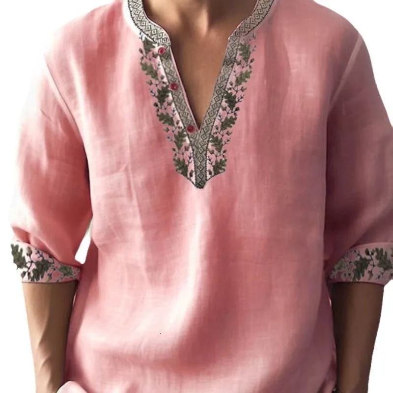 Mens Loose Casual Oversized Shirt Thin Cotton and Linen Standup Collar 250220