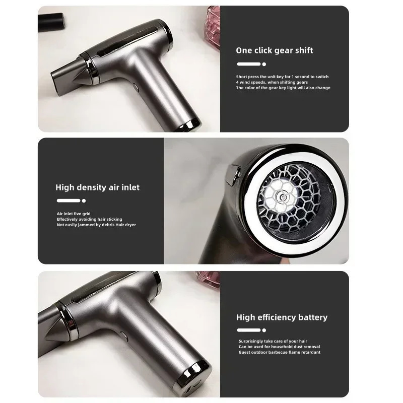 4 in 1 Wireless Hair Dryer Multifunctional Electric Air Duster Blower Travel Portable USB Rechargeable Negative Ions Blow Dryer 250214