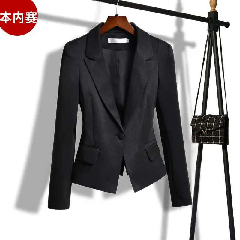 Small Suit Women Spring Autumn Slim Waist Professional Black Jacket Female stature Short Elegant Blazer Top 250213