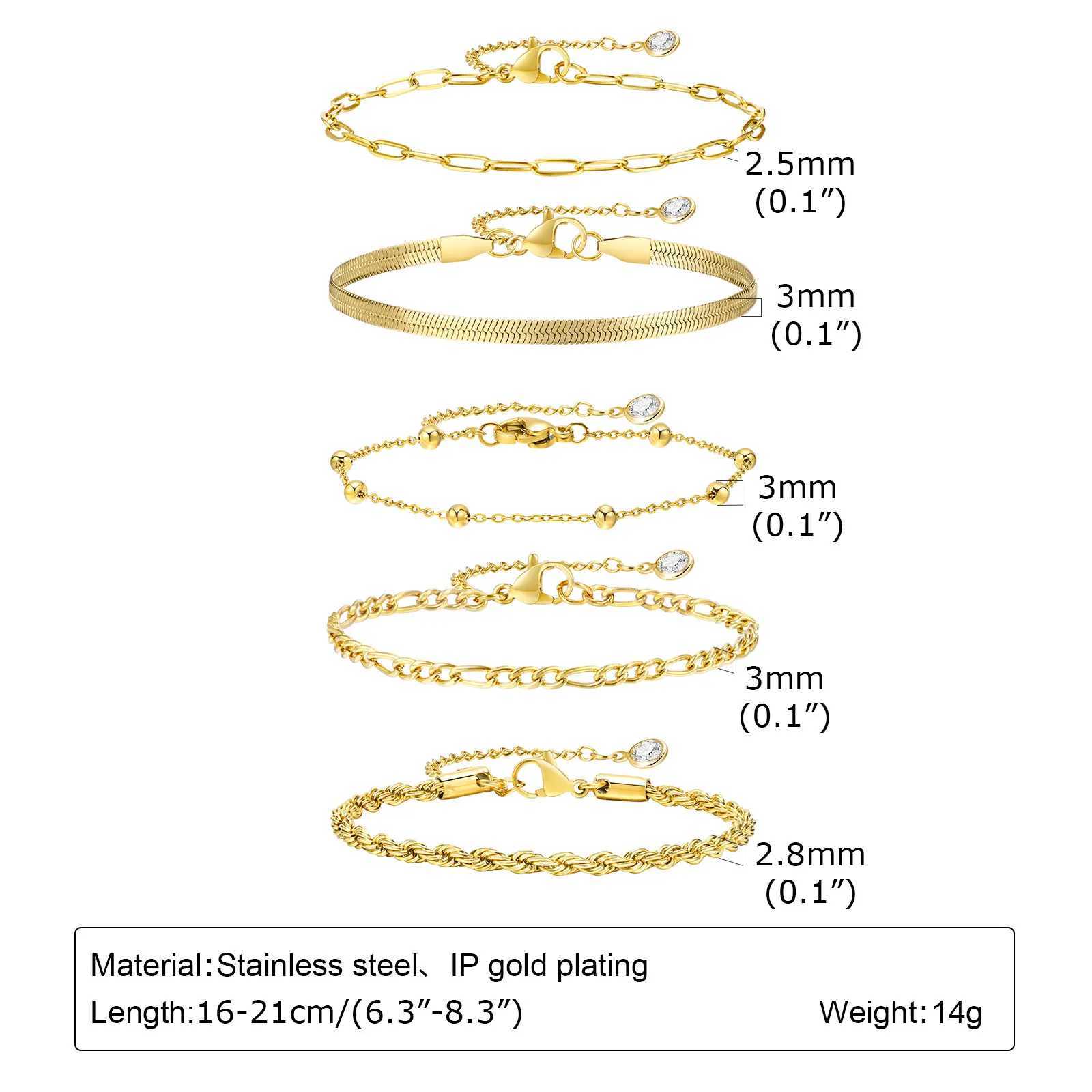 Gold Plated Bracelets Set for Women 5pcs Chain Link Stainl Steel Statement Bracelet Stackable Layered Jewelry AdjustableXJ250219