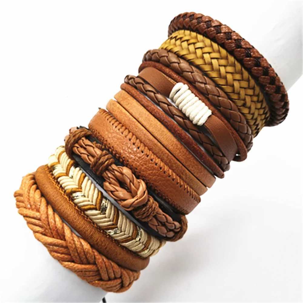 10 Pcs/set Black Wr Woven New Fashion Handmade Men Bracelets Male Women Leather Bracelets Men Bangle Wholesale Jewelry GiftXJ250219