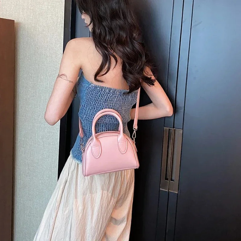 French Style Pink Shoulder Crossbody Bag for Women Trendy All-Match Square Shell Sling Bag Female Simple Portable Pouch 250214