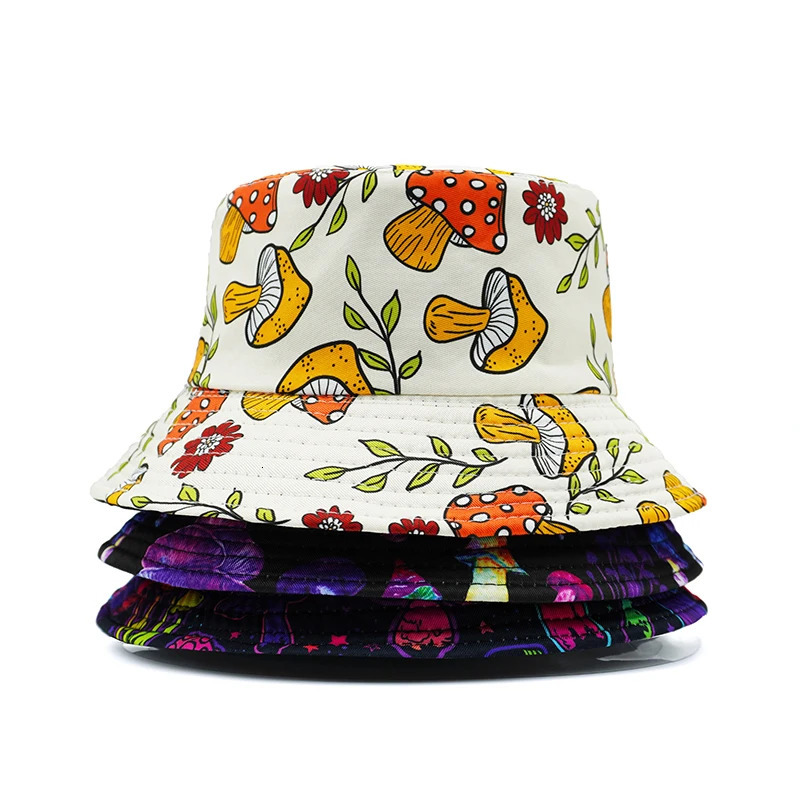 Bocca Cartoon Mushroom Printing Bucket Hat Colorful Pattern Fisherman Hats Double Sides Panama Cap Unisex Selling Style 250117
