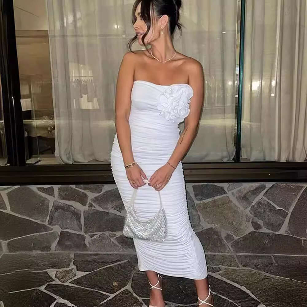 European American summer sexy hot girl strapless slim fit, hip cinching, three-dimensional wer long dress, 2025 new style, chic and elegant clothing
