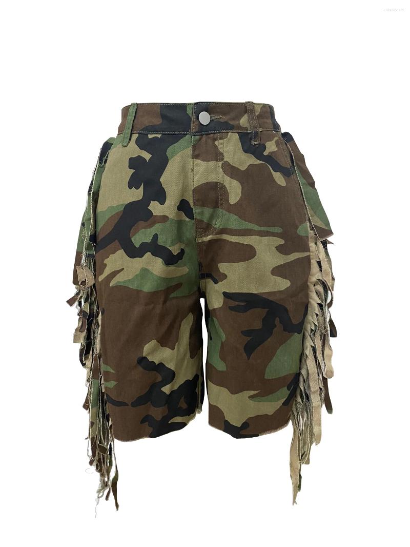 Women's Shorts 2204 European And American Summer Loose Casual Camouflage Tassel