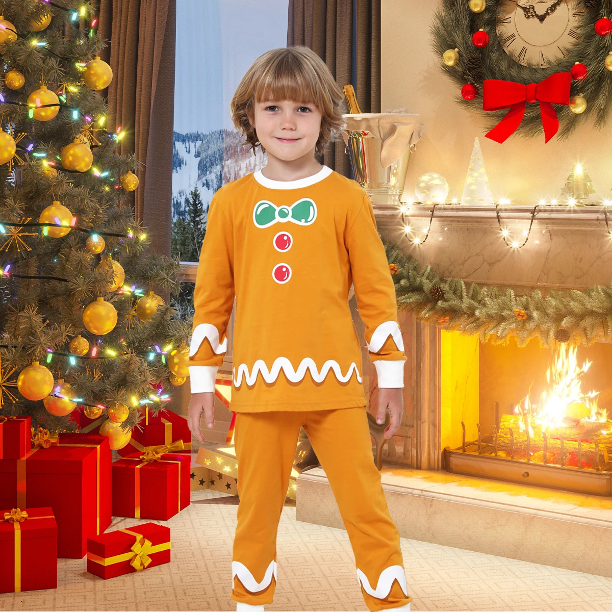 Kids Pyjamas Toddler Gingerbread Man Costume Infant Boys Girls Christmas Pajamas Halloween Funny Theme Party Sleepwer Set 250220