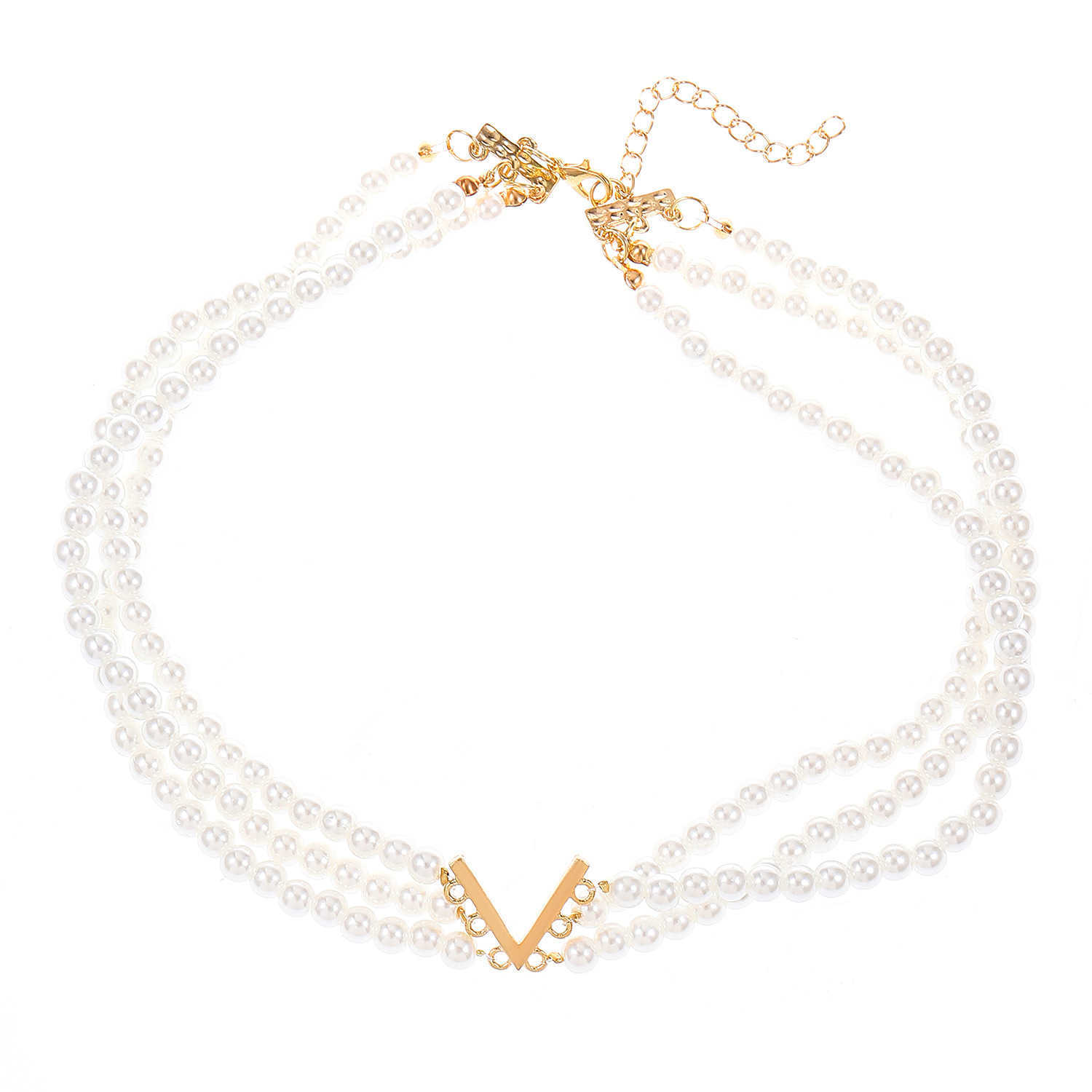 Pendant Necklaces New multi-layer pearl jewelry set with female Instagram style creative design and V-shaped collar bracelet set H25219