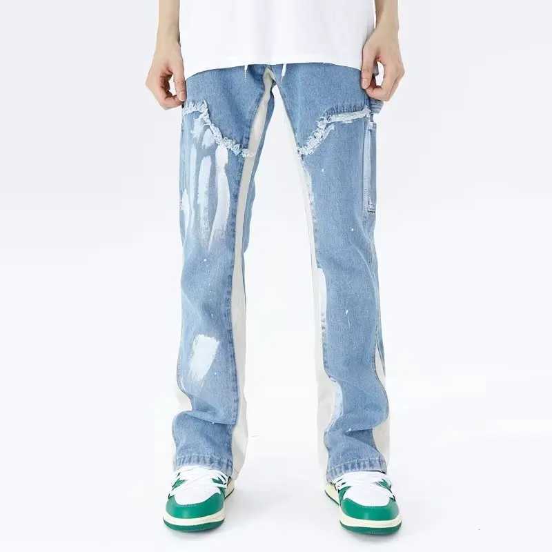 2023 Cyber Y2K Fashion Washed Blue Baggy Flared Jeans Pants For Men Clothing Straight Hip Hop Women Denim Trousers Mens Clothing X250220