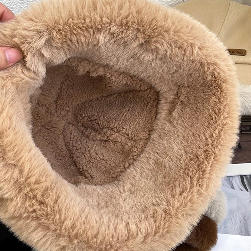 Fashionable fluffy fur bucket hat womens winter thick warm Panama fisherman retro soft plush basin 250210