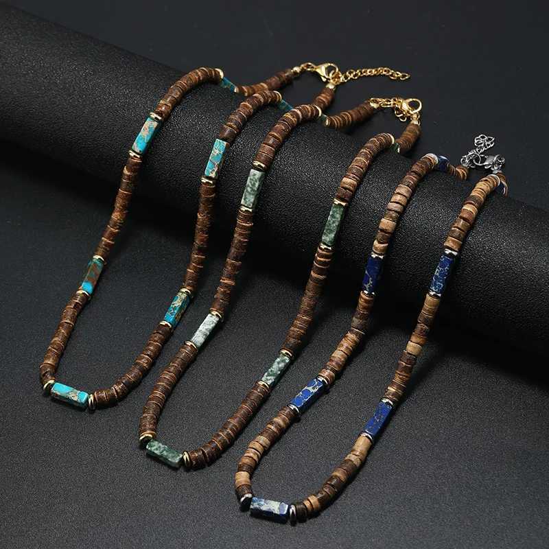 Vintage Bohemian Summer Jewelry Ethnic Style Jewelry Brown Coconut Shell Wood Beads Natural Stone Necklace Mens JewelryXJ250219