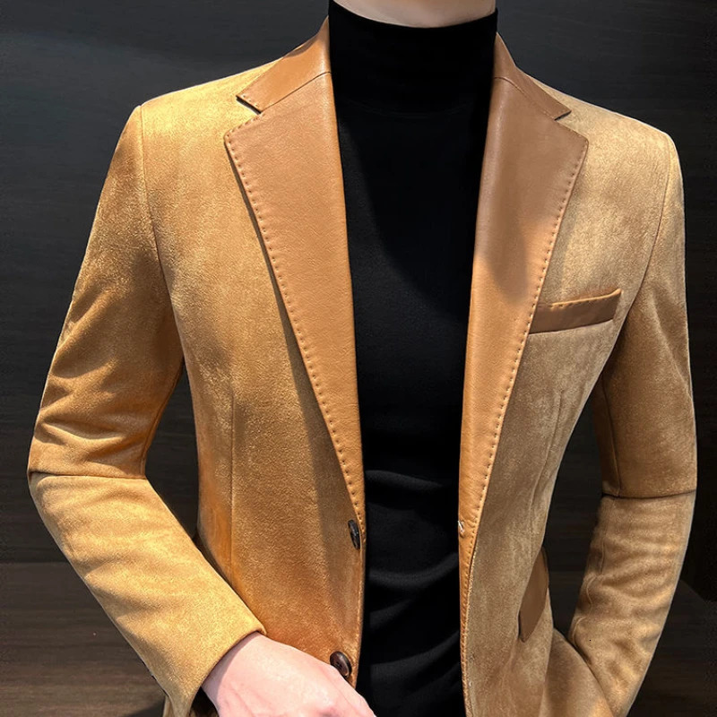 Single Breasted Splicing In Jacket for Men Vintage Coats High Quality Spring Clothes Man Suits and Blazers 250220