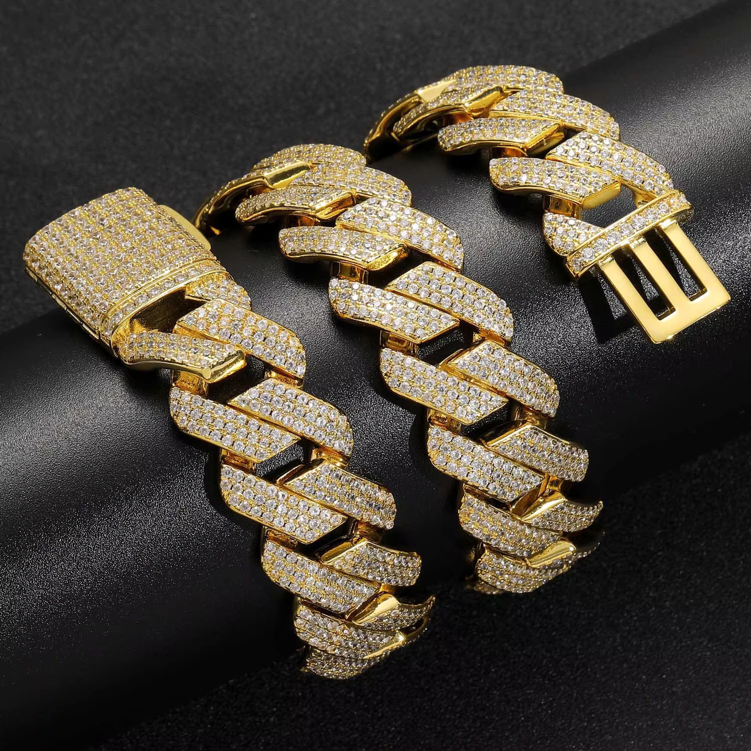 Brass Material 15mm Shiny Dia Fashion Bracelet Moissanite Cuban k Chain Necklace