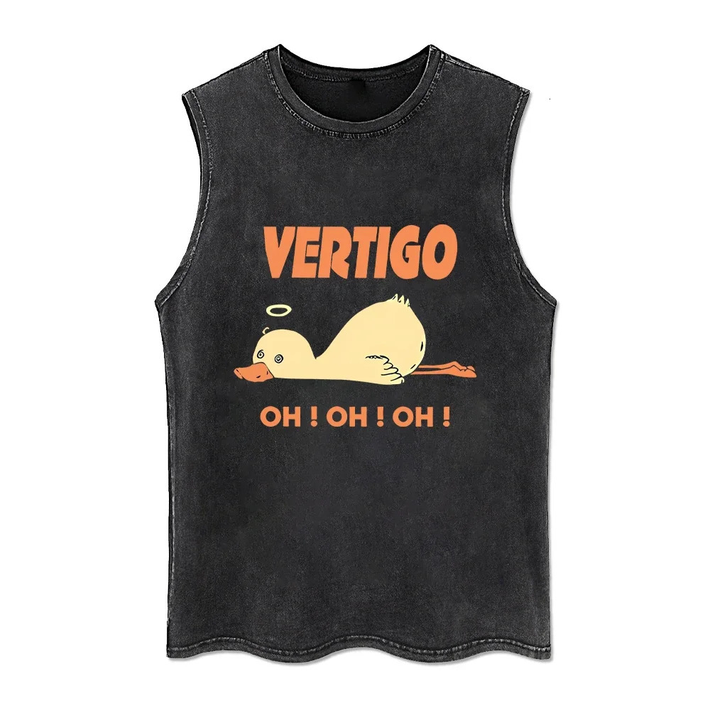 Skeleton bone sleeveless top washed retro vest animal retro vest top summer black T-shirt 250219
