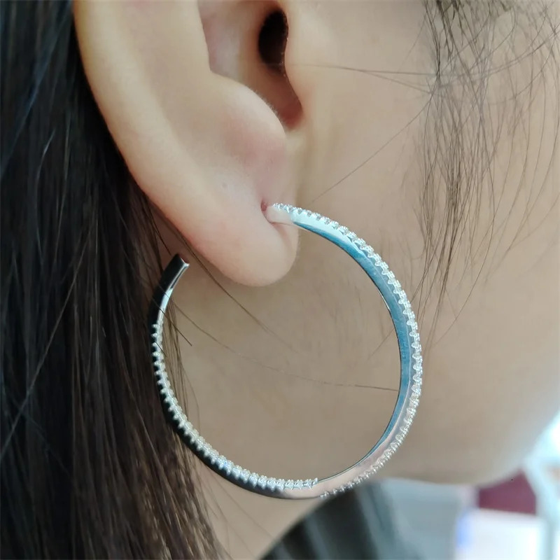 SOMILIA Fashion 925 Sterling Silver AA ZC 40-60MM Hoop Earrings Dangale Earrings For Women Party Fine Jewelry Ring Earrings 250219
