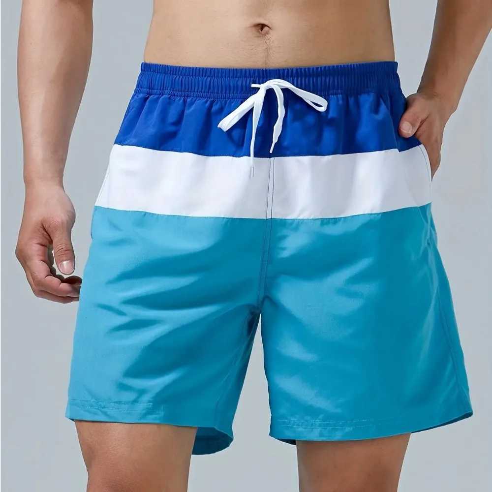 Trendy Color Block Pattern Print Mens Women Swim Trunks Quick Dry Drawstring Beach Shorts Mens Pants Swimwear For Summer Beach X250220