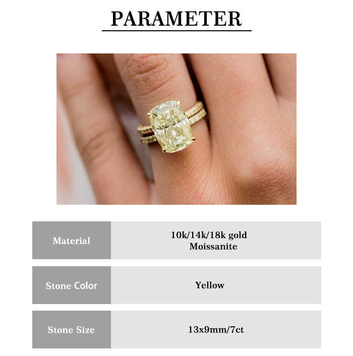 Lutser Fine Jewelry 18K/14K/10K Yellow Gold Double Band 7.0 Carats Elongated Cushion Cut Colored Moissanite Ring