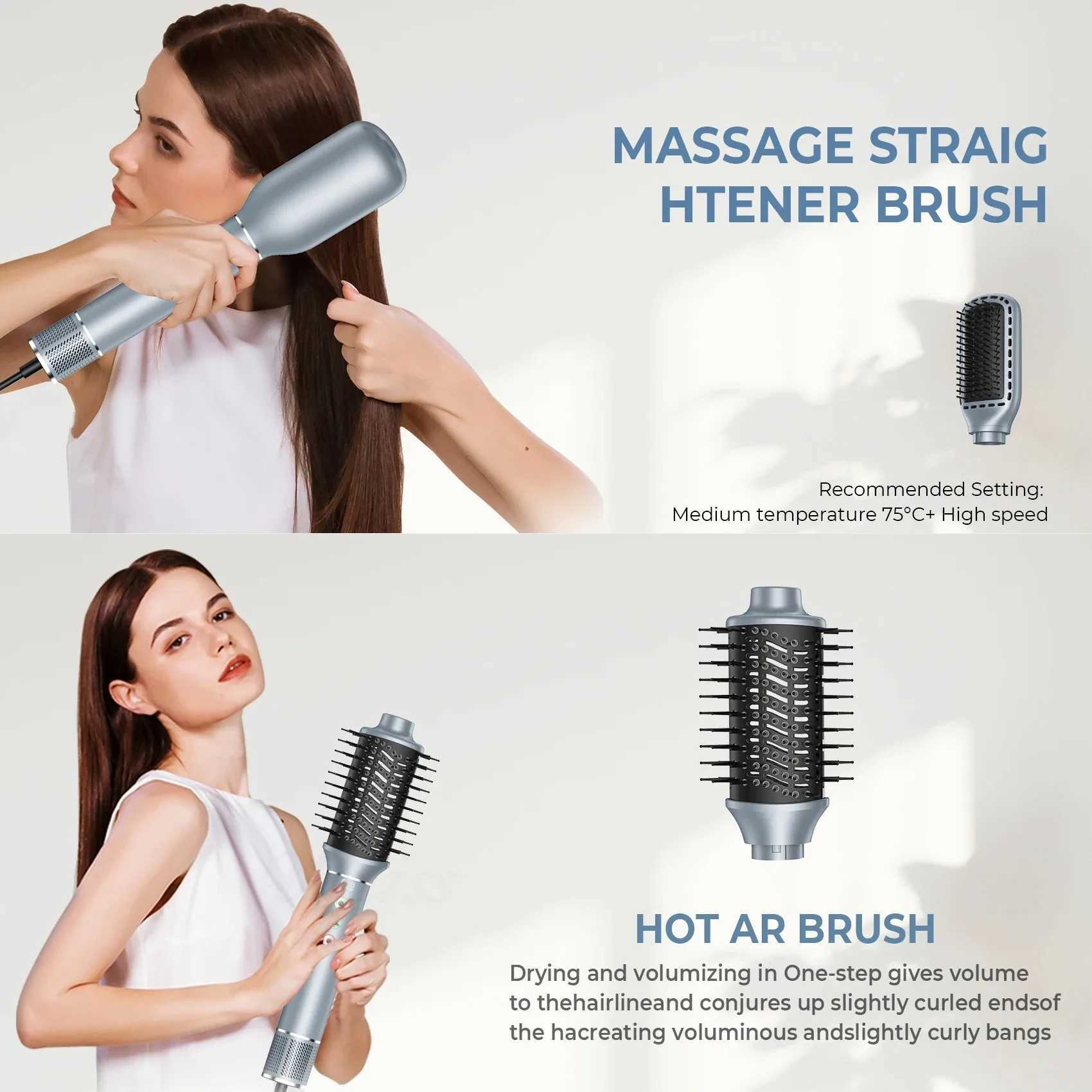 400W Professional 5 in Hair Dryer With Comb High-Speed Hot Air Brush Negative Ions Blow Dryer Brush Air Styling Curling Iron W250220