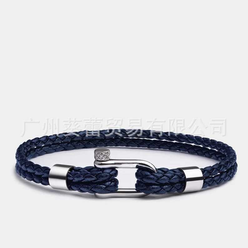 Charm Bracelets Fashion stainless steel mini U-shaped horseshoe buckle bracelet new mens black leather bracelet H25220
