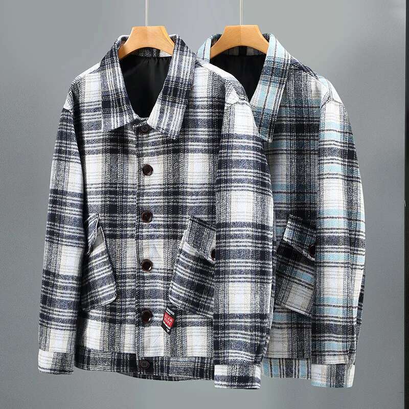 Men's Tiled Wool Jacket, Men's Coat, Fashionable Streetwear, Spring, Autumn, Large Size, 11XL, 12XL