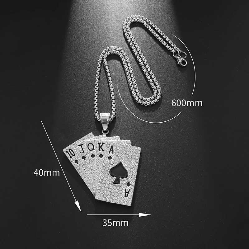 Fashion Trend Personality Hip Hop Punk Style Gold Plated Playing Cards Creative Unique Design Men Pendant Square NecklaceXJ250219