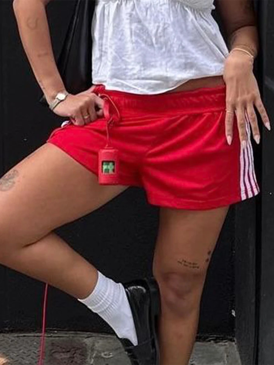 Y2K Striped Sweat Shorts Women Clothing Smocked Waist Lounge Shorts Comfy Yoga Running Shorts Cute Sporty Bike Shorts 250220