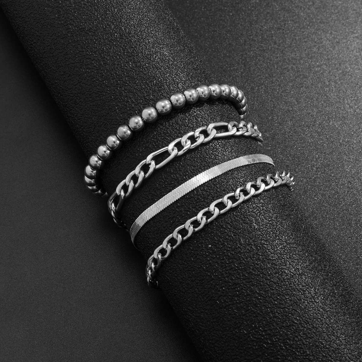 Charm Bracelets Female punk hip hop snake bone chain bracelet set metal bead chain bracelet H25220