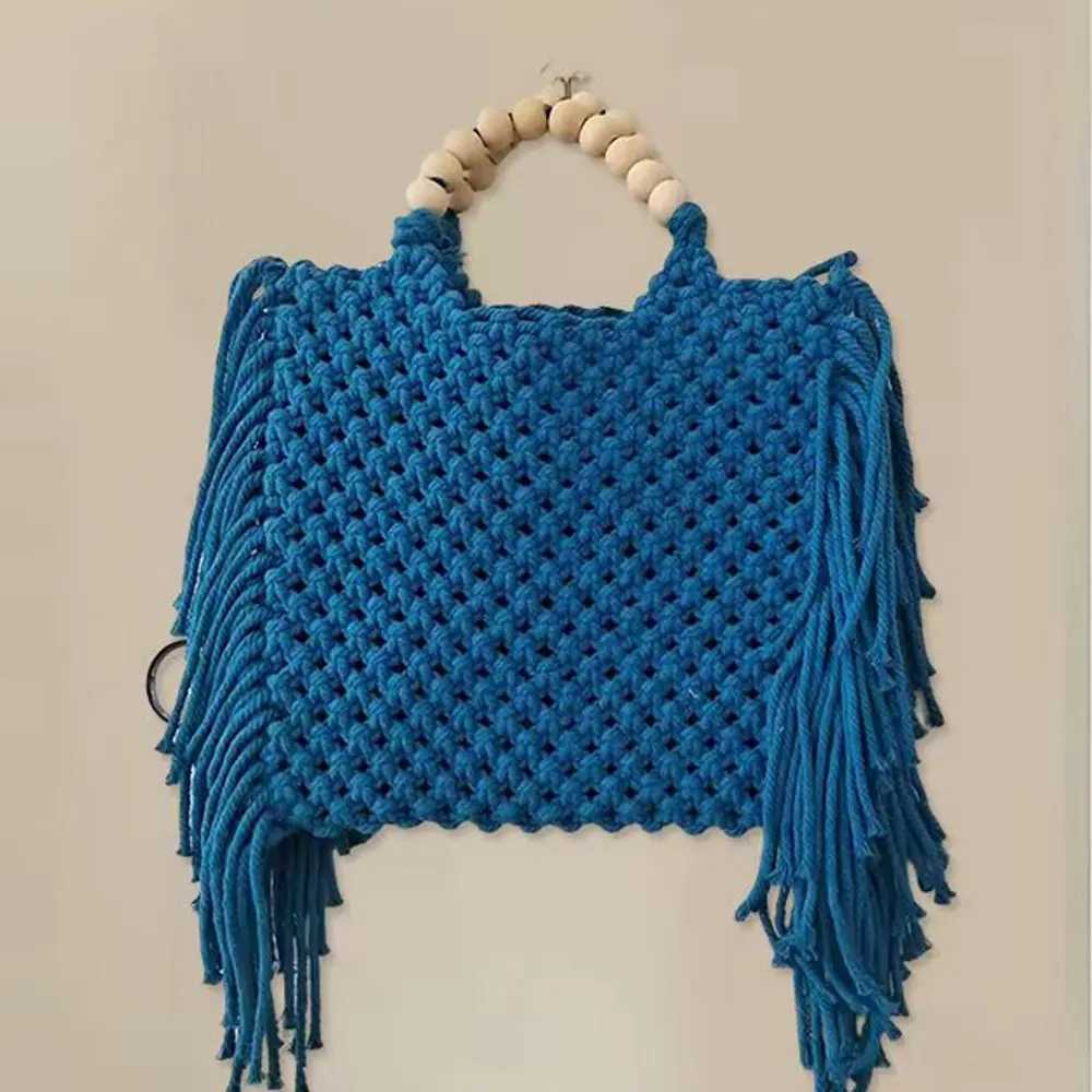 Womens handbag large capacity luxury designer womens handbag 2024 knitted tassel bead decorative wallet womens beach bag Z250219