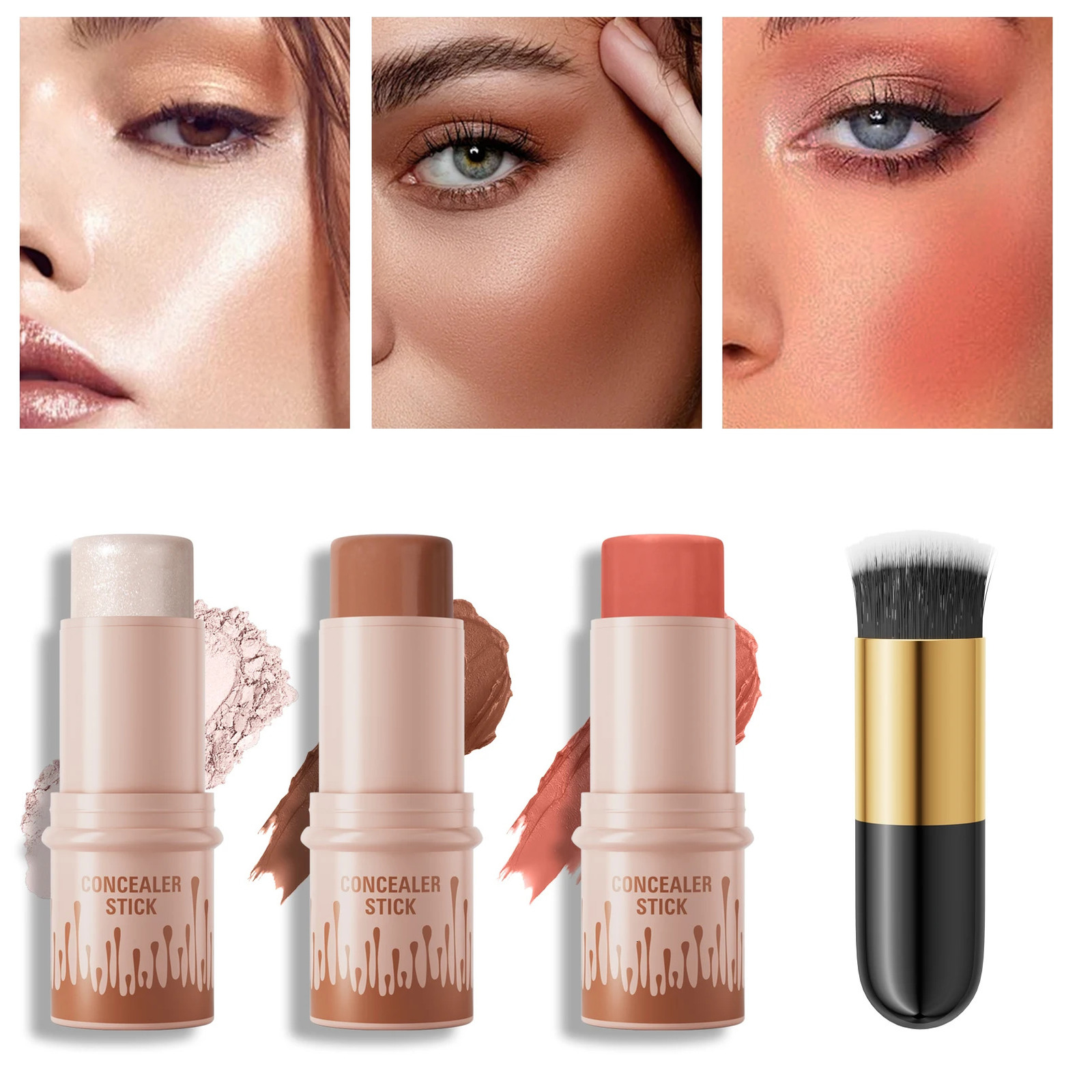 4Pcs Makeup Face Contouring Bronzer Stick Multifunctional Highlighter Silkworm Blusher Rouge Cream Modify Concealer 250214