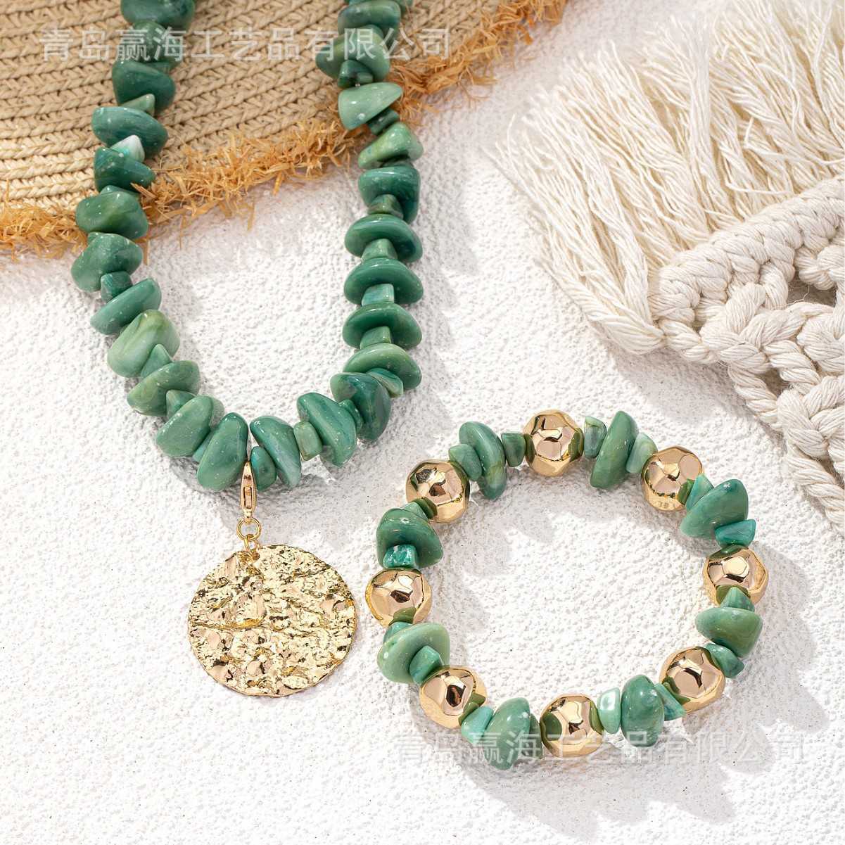 Charm Bracelets Bohemian Funko Cute Turquoise Acrylic Jewelry Set Necklace and Earrings Qingdao Jewelry H25220