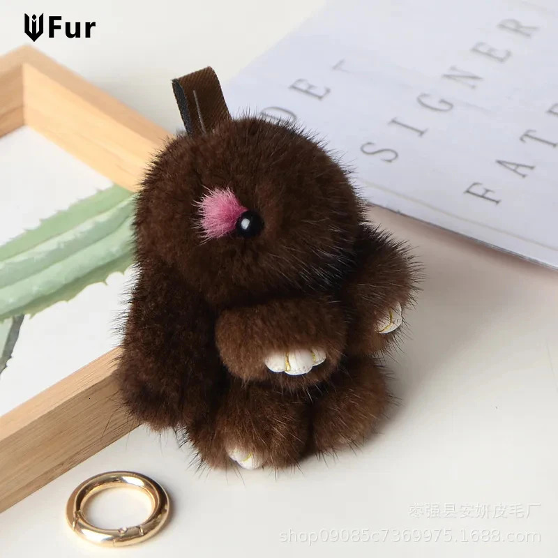 Cute Bunny Genuine Mink Fur Rabbit Keychain Bag Purse Charm Animal Lovers Pocketbook Accessory for Women Girl Gift 250214