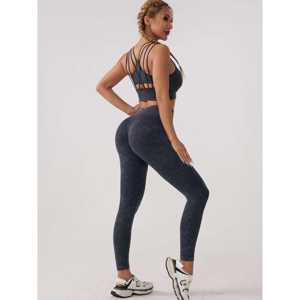 INS sand washed seamless yoga women's sports bra fiess clothes high waist lifting pants 2025 new casual versatile fashion clothing