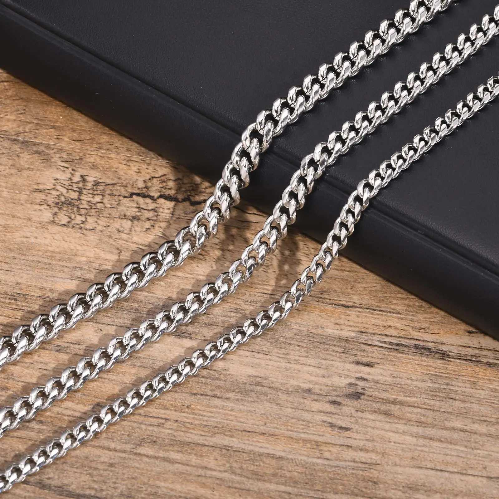 Vnox Never Fade 5mm/6mm/8mm Steel Cuban Chain Necklace for Women MenWaterproof Silver Color Unisex Miami Cu Link Chain ChokerXJ250219