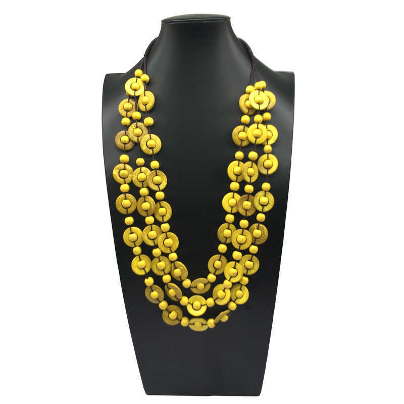 Pendant Necklaces Bohemian handmade woven coconut shell multi-layer wooden round bead colorful beach long necklace necklaces H25219