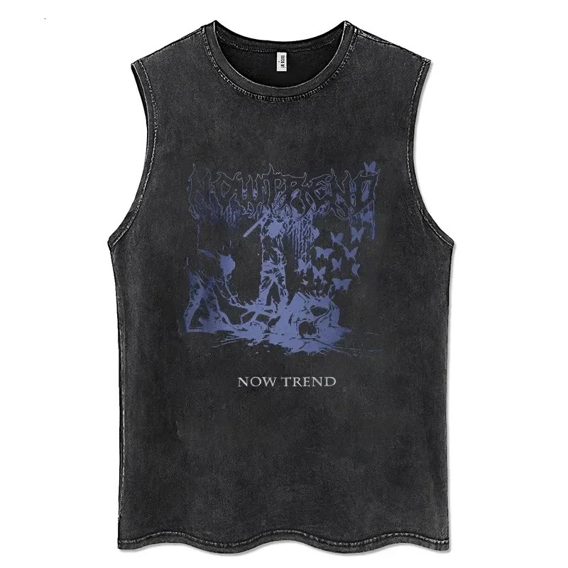 Mens Vintage Leisure Tank Tops Summer Sleeveless T-Shirts For Men Washed Vest Streetwear Oversized Vest Tees Clothing 250219
