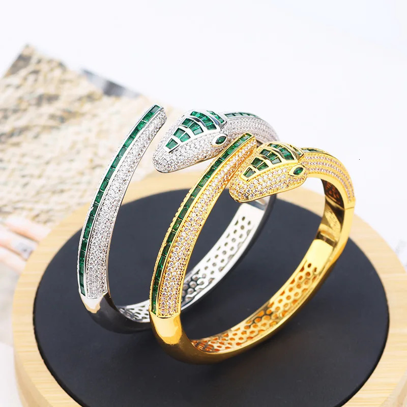 Europe America Style Bracelet Womens Gold Plated Colorful Inlaid Cube Zircon Snake Open Bracelet 250220
