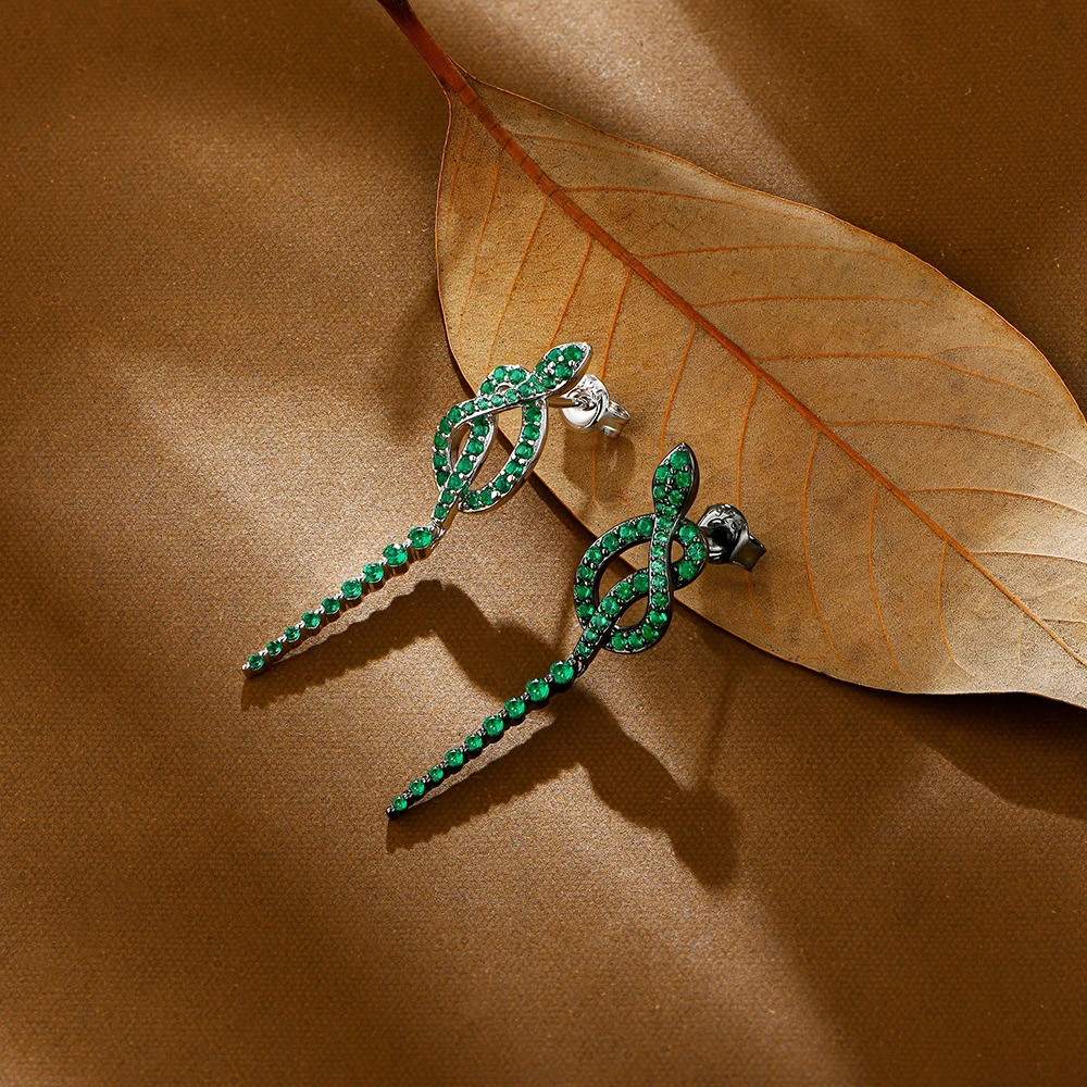 ATTAGEMS Year Snake Earrings For Women Green Nano Gemstone 100% 925 Sterling Silver Party Jewelry Gift With Mysterious Luck 250220