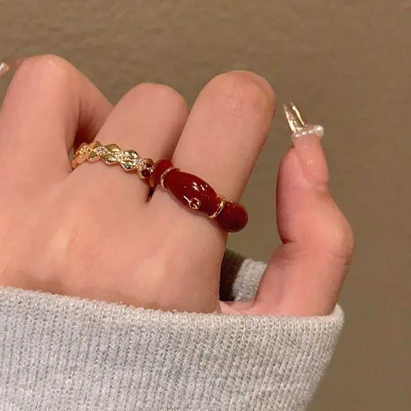 Vintage Red Drop Glass Rings for Wen Fashion Bamboo Knot Open Ring Engagement Wedding Jewelry Fashion Girlfriend Gifts X250220