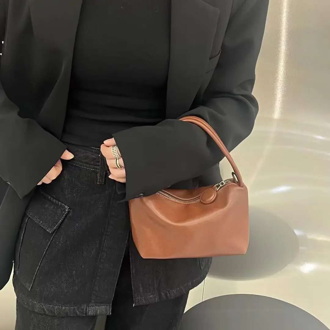 Simple Wine Red Blue Matte Color Women Hobo Tote Small Genuine Suede Cow Leather Female Crossbody Shoulder Bag Daily-Use Handbag