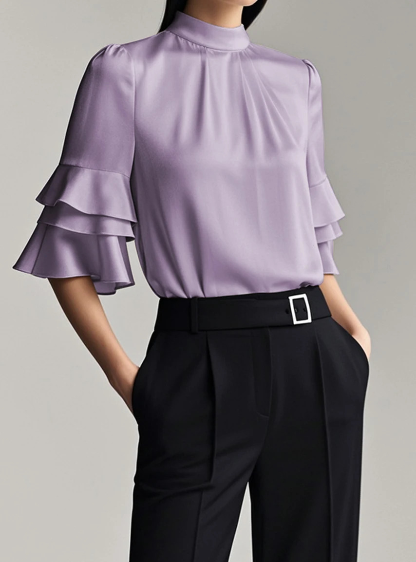 Modigirl est Summer Women Elegant Blouse Business Work Casual Half Ruffle Sleeves Layered White Woman Shirts Top Trendy 250219