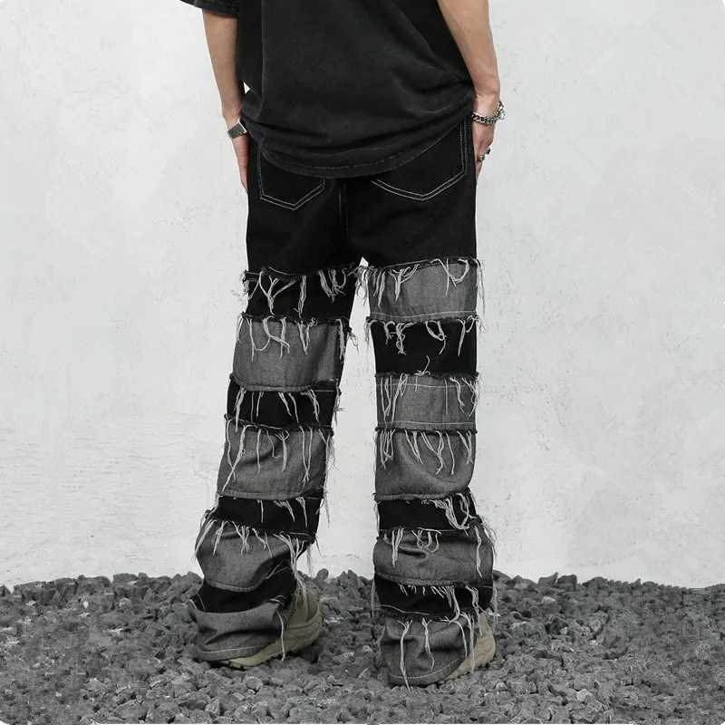 2023 Clothing Grunge Y2K Streetwear Baggy Stacked Jeans Pants Men Clothing Patchwork Straight Loose Long Trousers Pants Men X250220