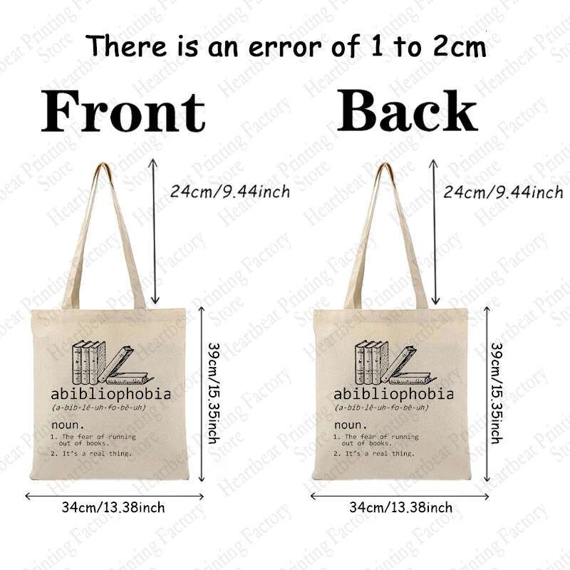 Abibliophobia Pattern Tote Canvas Shoulder Bag for Book Lover Reader Gift Women's Reusable Shopping Bags Bookworm Gifts swissmilitary