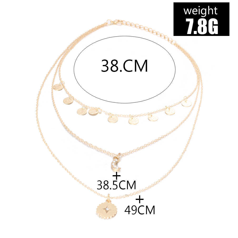 Pendant Necklaces Bohemia new fashion personality inlaid diamond moon sun small disc pendant multilayer Necklace H25219