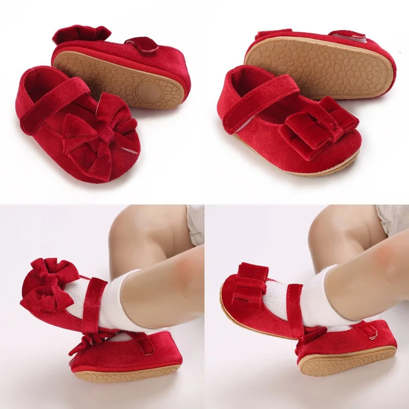 Fashionable Bow Girl Shoes born Plush Comfortable Soft Rubber Sole Anti slip Walking Shoes 0-1 Years Old 250219