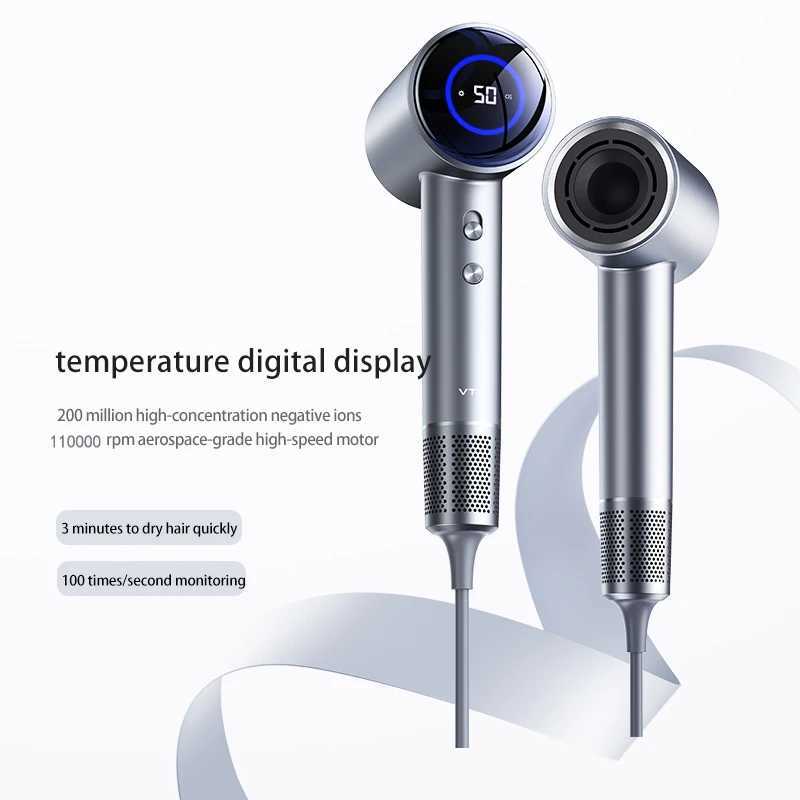 TQ-D3 High Speed Negative Ion Hair Dryer Professional Quick Dry Hair Care Temperature Display Low Noise Anion Purple Gray W250220