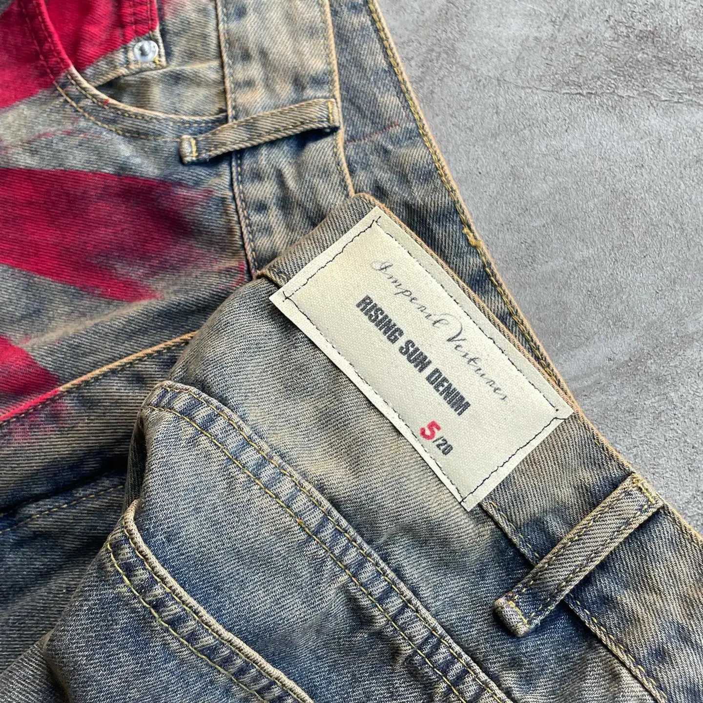 Y2K retro streetwear red print grey washed bag jeans mens Harajuku womens gothic skateboard pants fashionable wide leg pants X250220