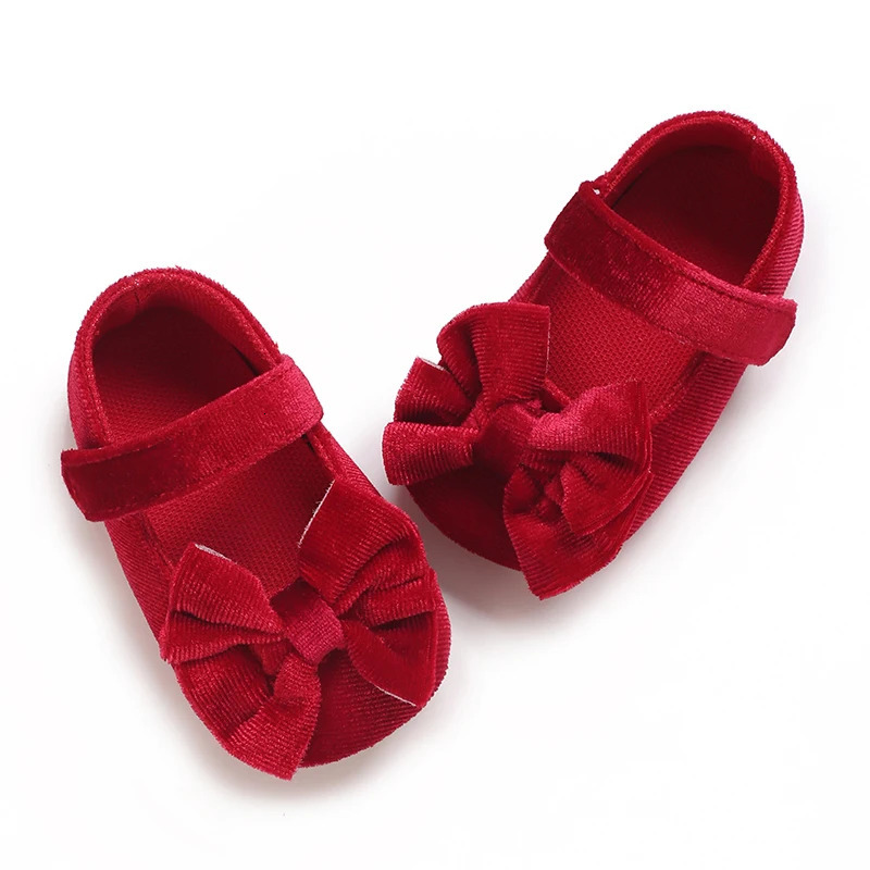Fashionable Bow Girl Shoes born Plush Comfortable Soft Rubber Sole Anti slip Walking Shoes 0-1 Years Old 250219
