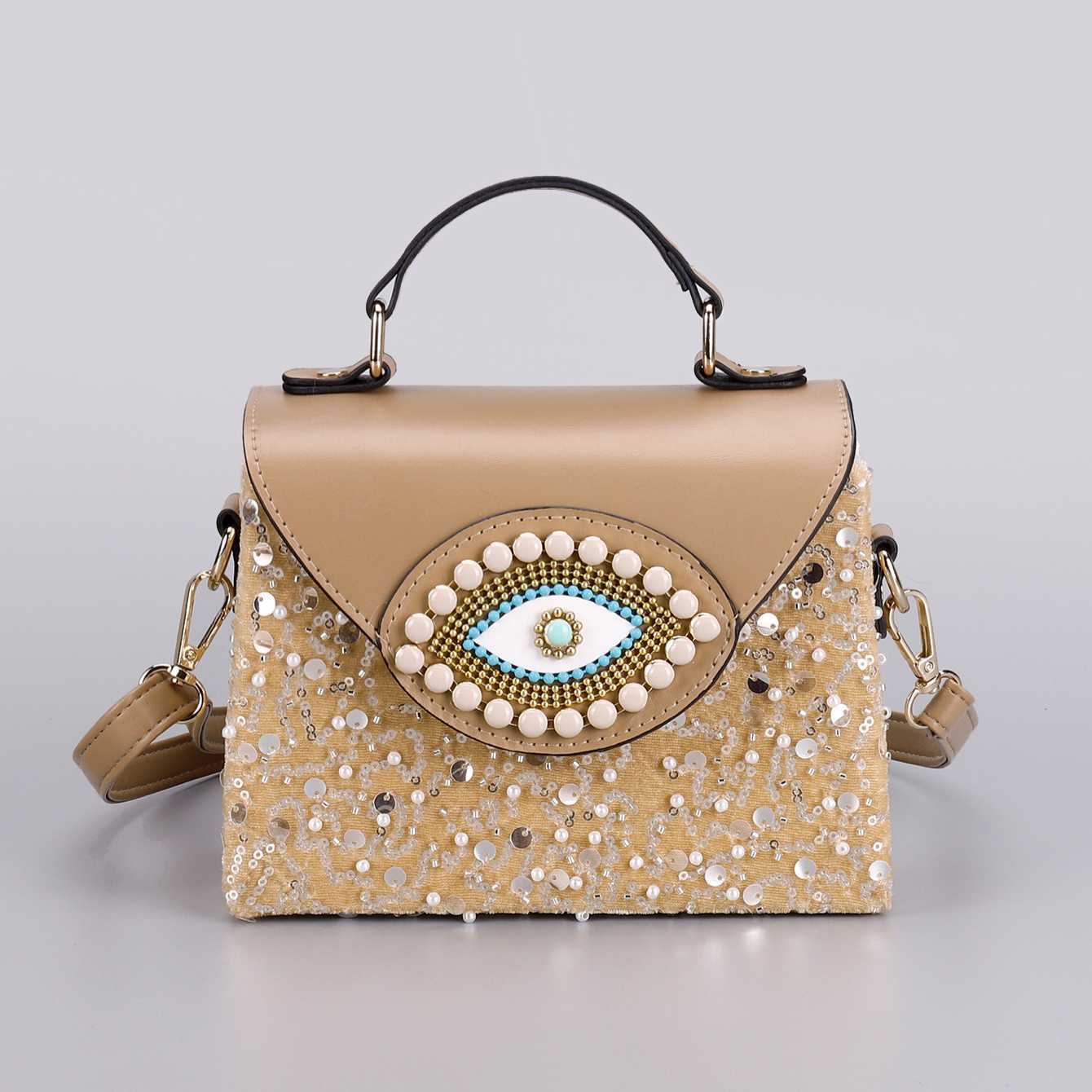 Autumn Winter Eye Box Bag Beaded Handheld Small Square Bag Ethnic Style Crossbody Bag 250215