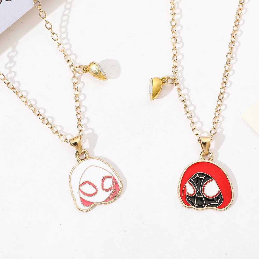 Marvel Cartoon Anime Spider Man Necklace Creativity Heart Magnetic Spider Man Neck Chain For Couple Charm GiftsXJ250219