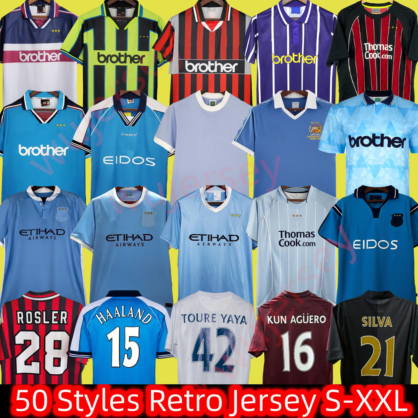 Retro Man City Soccer Jerseys 72 98 99 00 11 12 1998 1999 2000 2011 2012 16 Haaland EIDOS Gallagher WEAH Tevez Kun Aguero Dzeko Kompany Vintage Shirts Classic 888